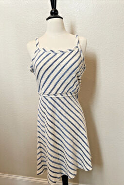 Vtg Y2K Juicy Couture Striped Terry Cloth Sundress Mini Blue Cream Medium